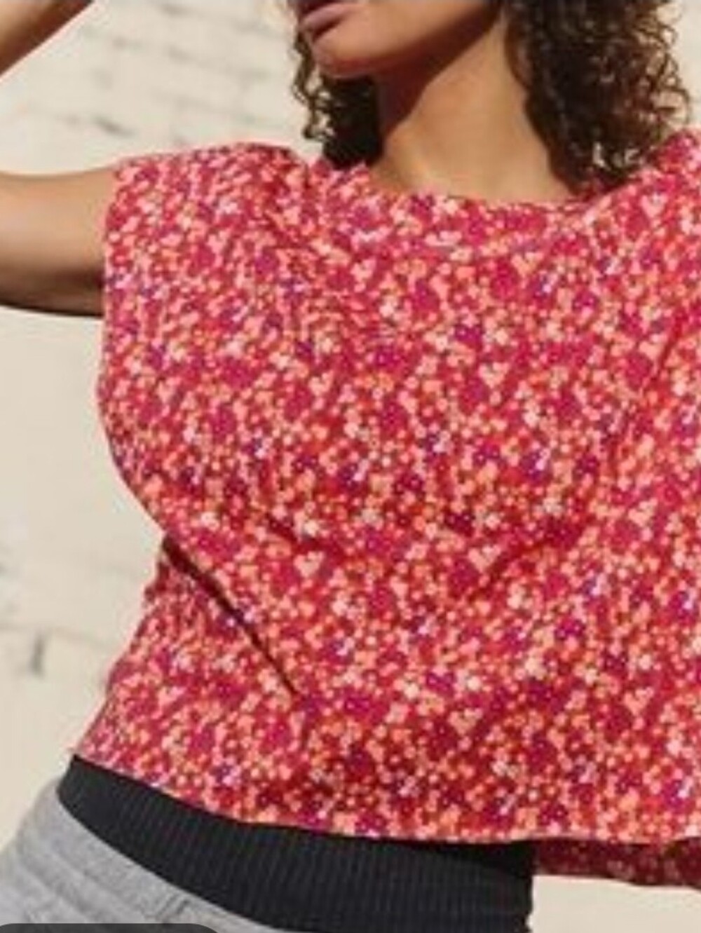 Free People Floral Cap-Sleeve Top in Red